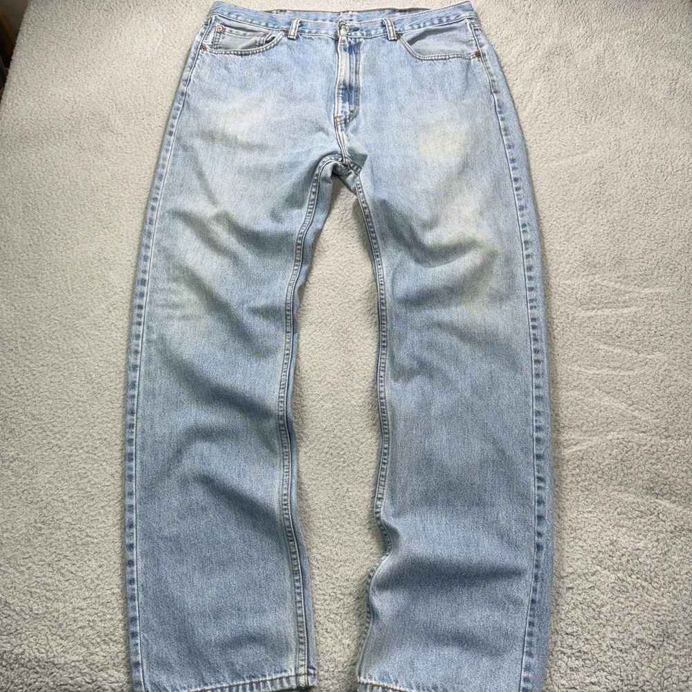 Levis 505 Jeans Men 38x35‎ Blue Regular Fit Straight Leg Cotton Thrashed Y2K